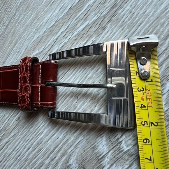 Ralph Lauren Alligator Mahogany Brown Sterling Silver Wide Belt Size 28 - Picture 6 of 14
